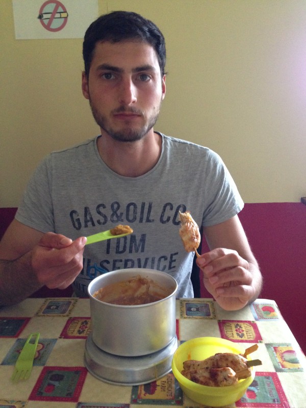 Abendessen: Reis mit H&auml;hnchenspie&szlig;en